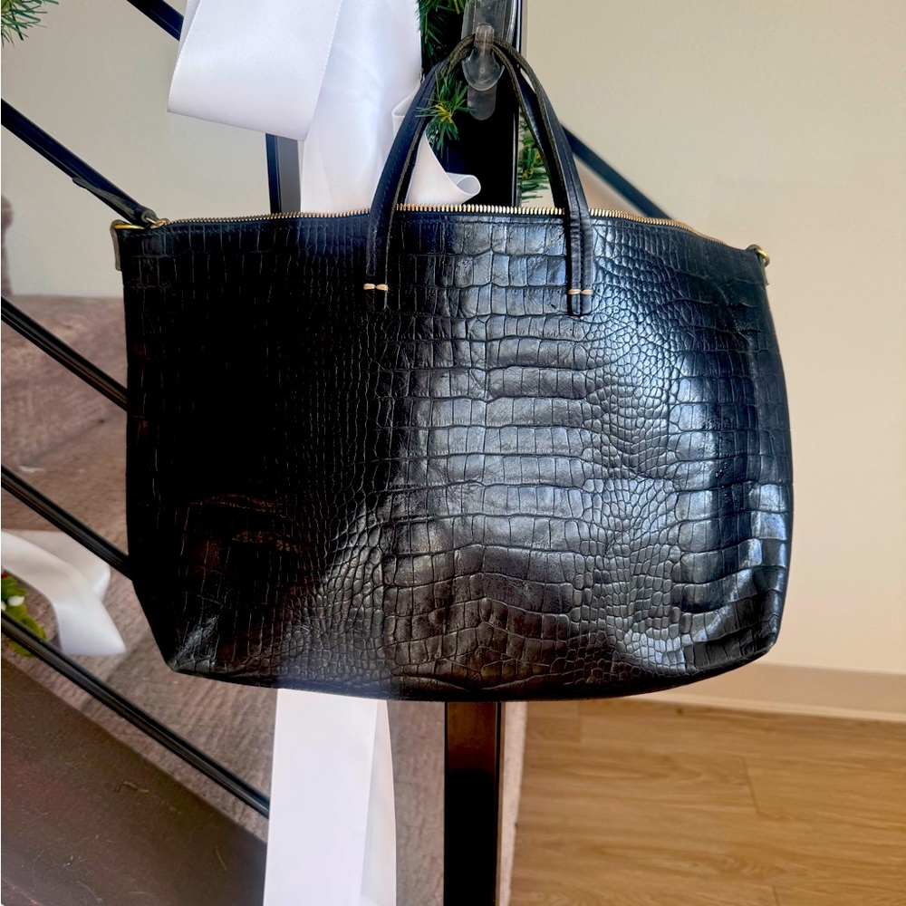 Clare V. Black Croc Attaché